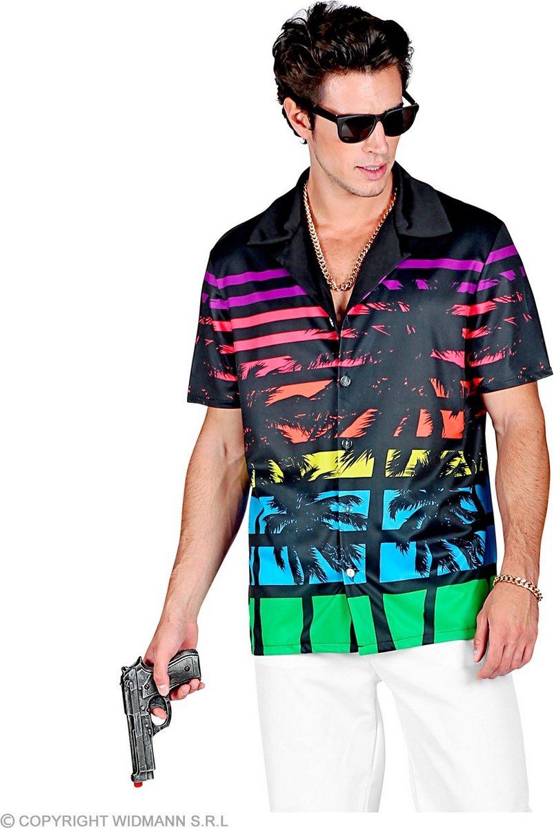 Hawaii & Carribean & Tropisch Kostuum | 80s Miami Palm Shirt Man | Medium / Large | Carnaval kostuum | Verkleedkleding